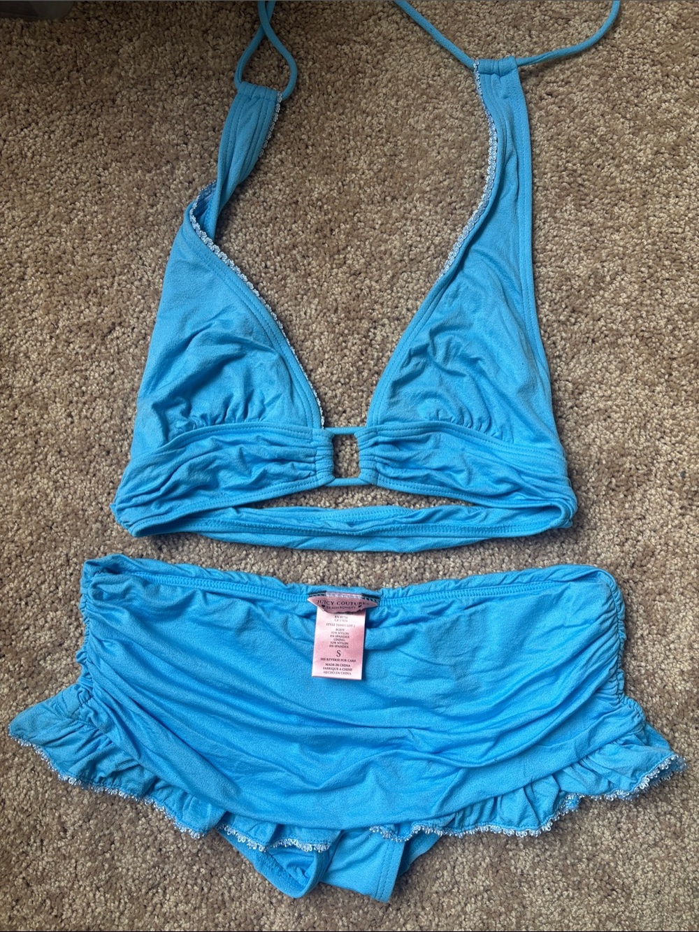 Juicy Couture Bright Blue Halter Bikini with Ruffled Skirted Bottom P/S